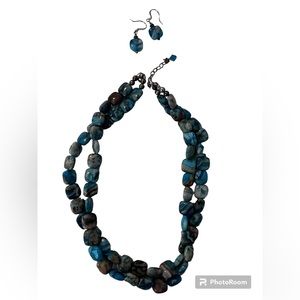 Artisan jewelry. Double strand necklace & matching earrings. Handmade. EUC.